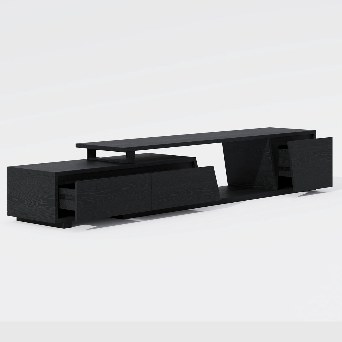 Meuble TV extensible noir Fero avec 3 tiroirs (1800 mm à 2800 mm)