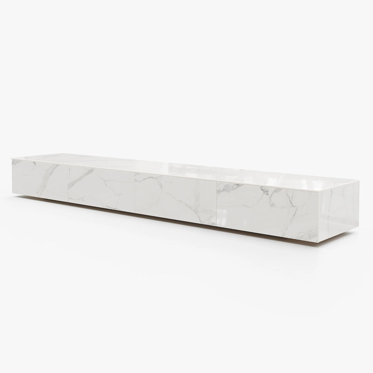 Meuble TV moderne en pierre frittée 200 cm avec 4 tiroirs Blanc brillant
