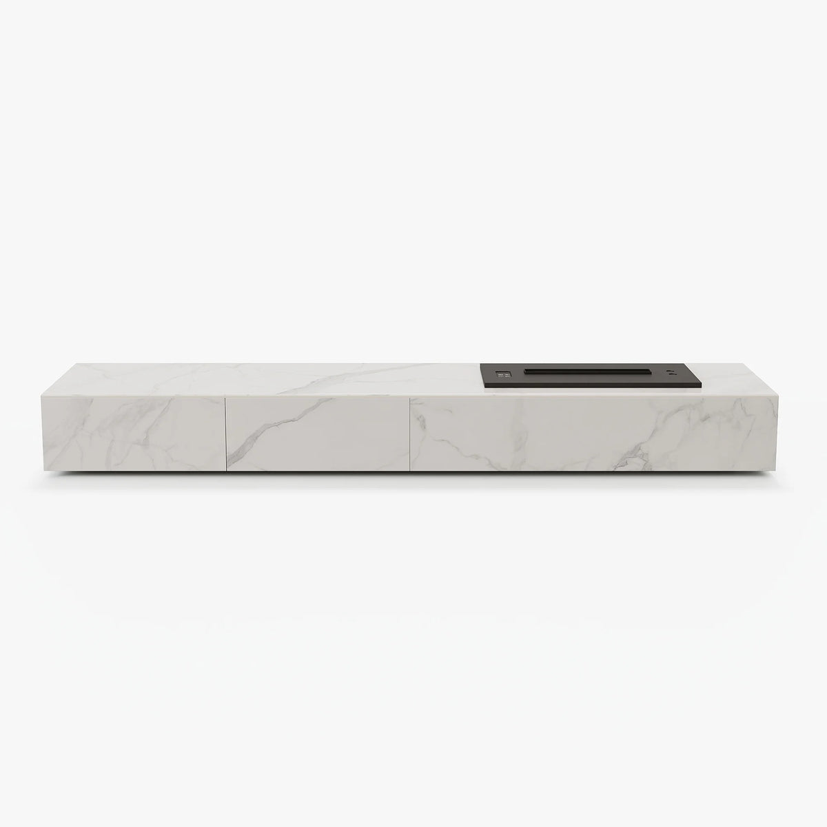Meuble TV moderne 200 cm, effet flammes LED, humidificateur et 2 tiroirs Blanc brillant