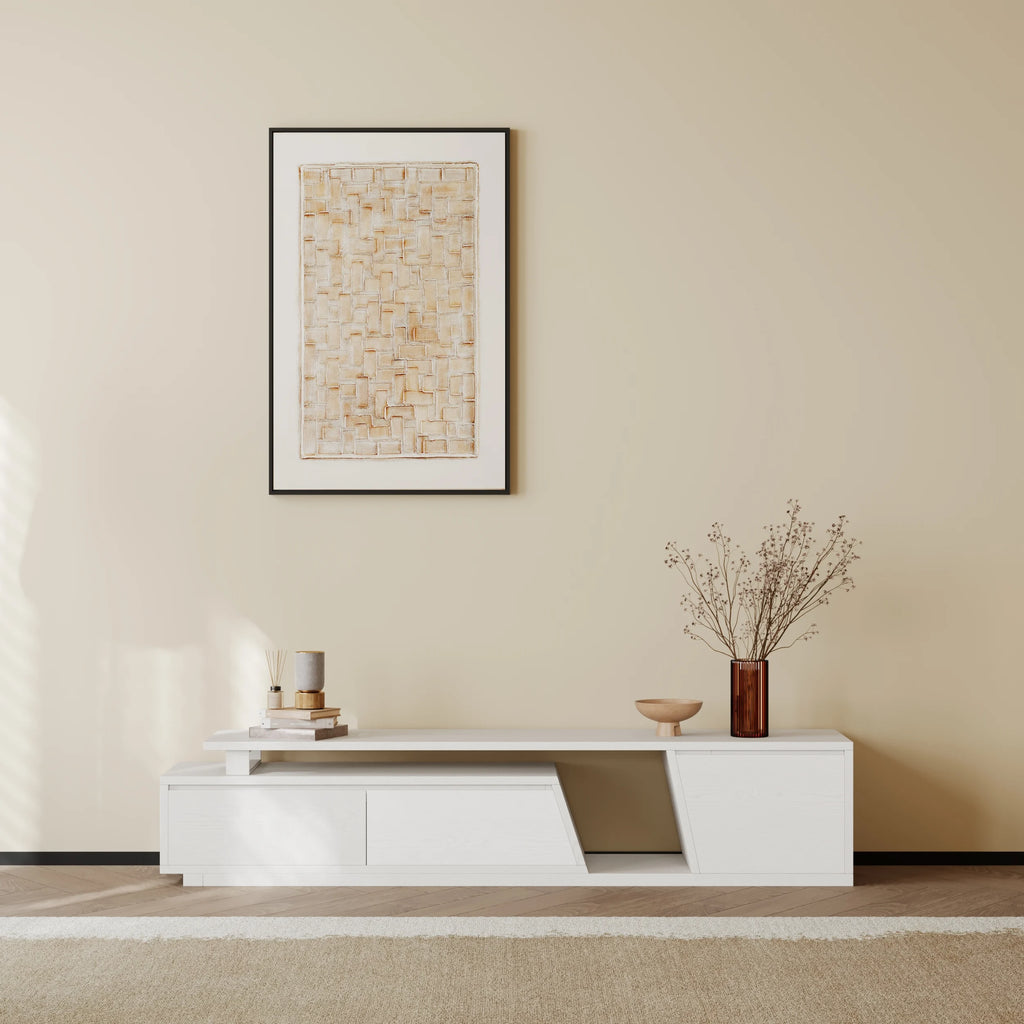 Meuble TV extensible Fero 180 à 280 cm avec 3 tiroirs Blanc