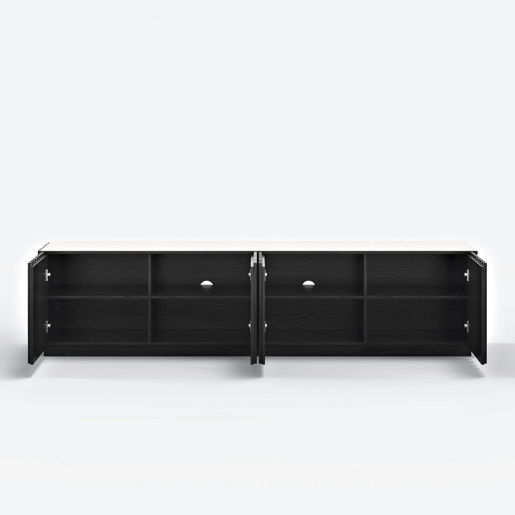 Meuble TV Aura 213 cm en bois de frêne noir avec plateau en pierre frittée