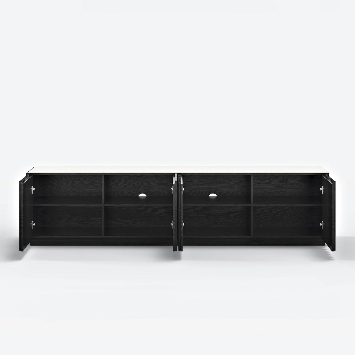 Meuble TV Aura 213 cm en bois de frêne noir avec plateau en pierre frittée