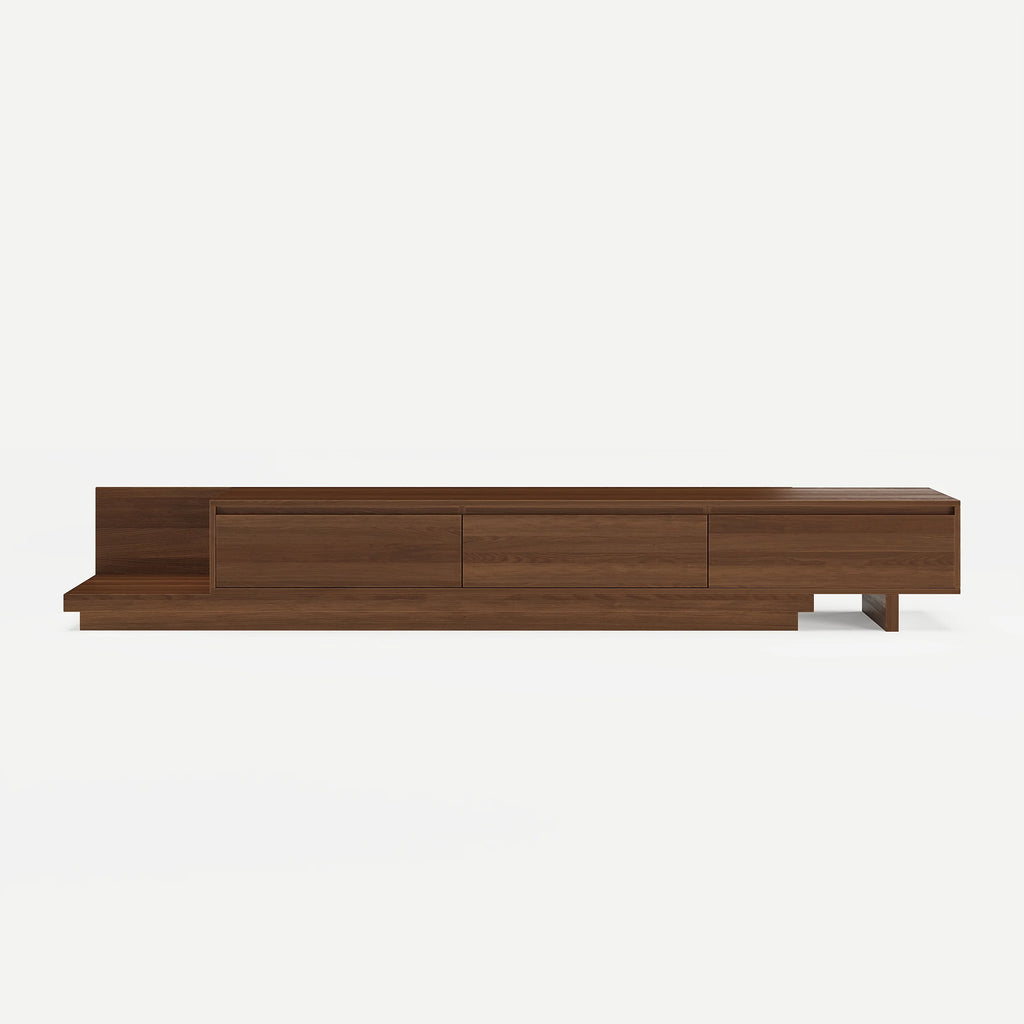 Meuble TV extensible Fero en noyer avec 3 tiroirs (2 000 mm à 3 600 mm)