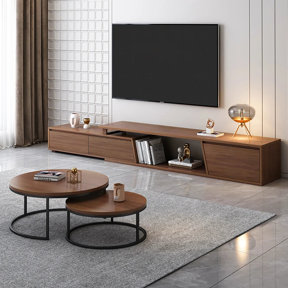Ensemble meuble tv extensible et table basse emboîtable Fero en noyer
