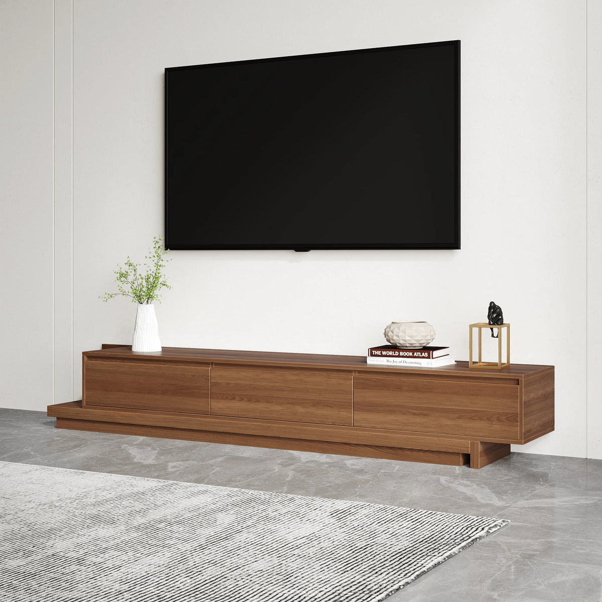 Meuble TV extensible Fero en noyer avec 3 tiroirs (2 000 mm à 3 600 mm)