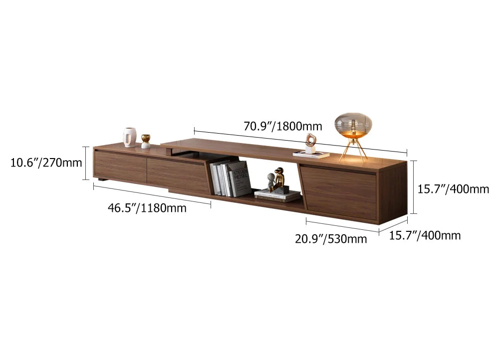 Ensemble meuble tv extensible et table basse emboîtable Fero en noyer