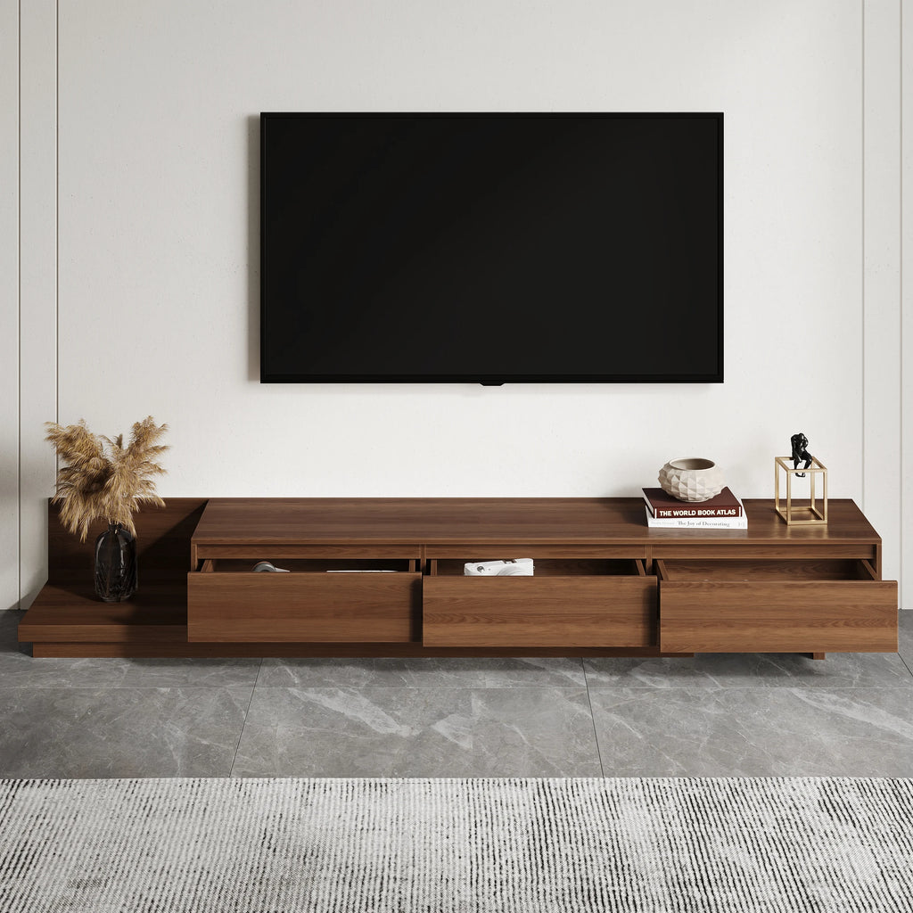 Meuble TV extensible Fero en noyer avec 3 tiroirs (2 000 mm à 3 600 mm)