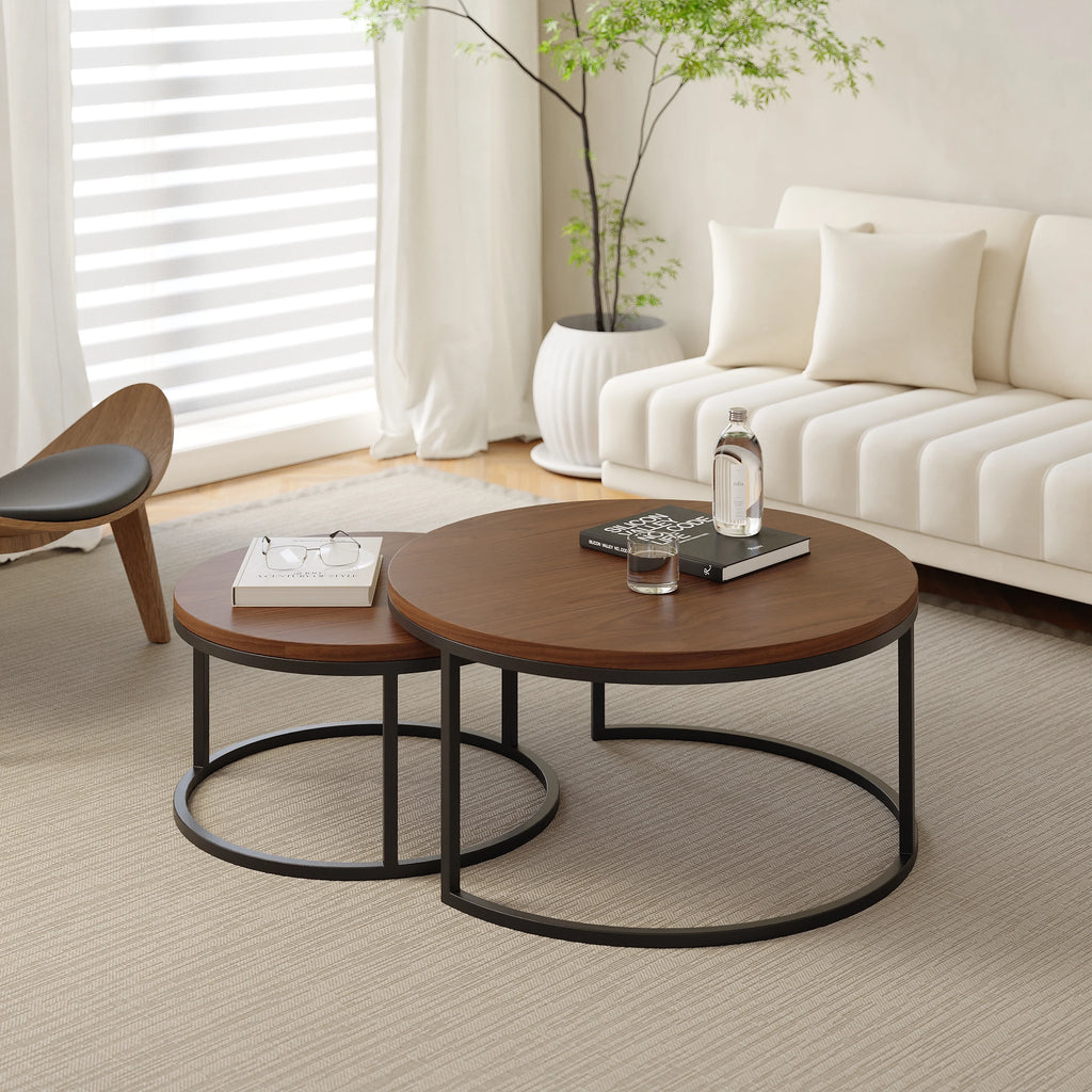 Ensemble meuble tv extensible et table basse emboîtable Fero en noyer