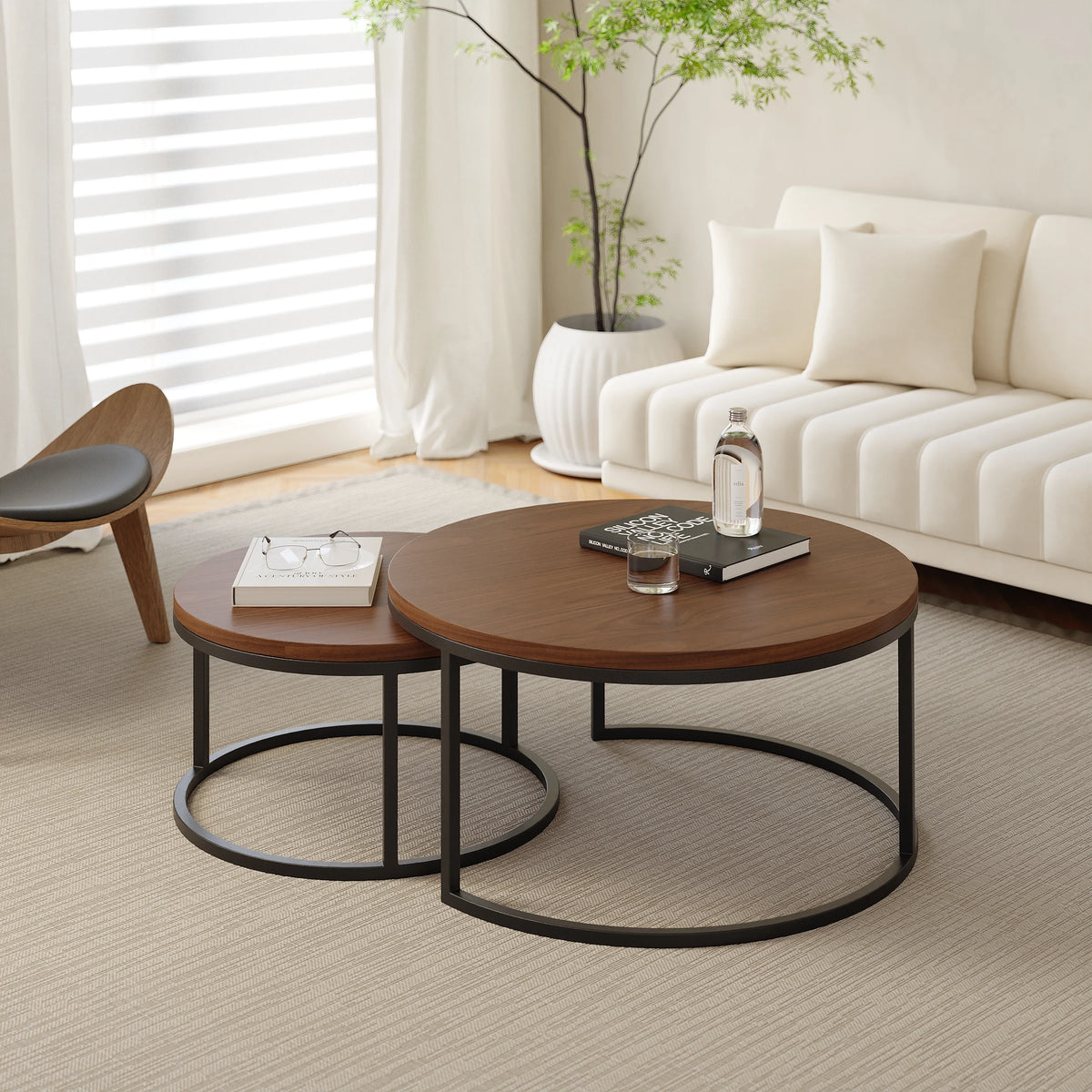 Ensemble meuble tv extensible et table basse emboîtable Fero en noyer