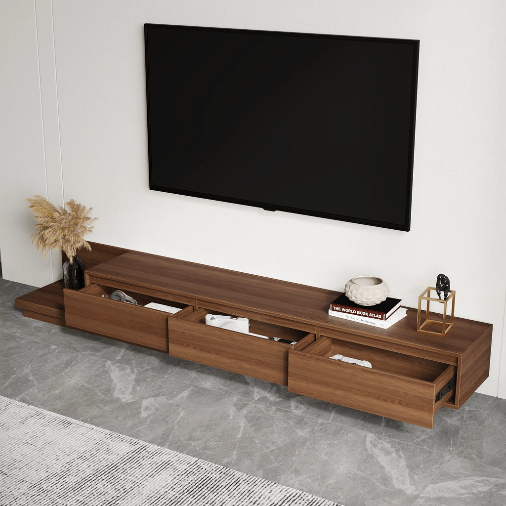 Meuble TV extensible Fero en noyer avec 3 tiroirs (2 000 mm à 3 600 mm)